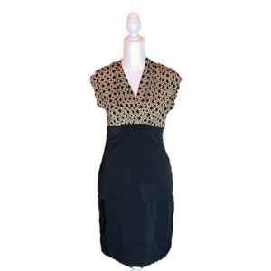 EN FOCUS STUDIO Form Fitting Black with Tan Print Casual Dress Size 6